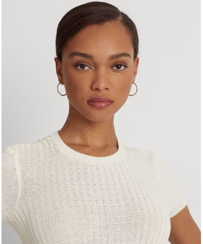 Women's Linen-Cotton Short-Sleeve Sweater Mascarpone Cream $63.45 Sweaters