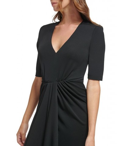 Women's Elbow-Sleeve Draped V-Neck Gown Black $60.86 Dresses