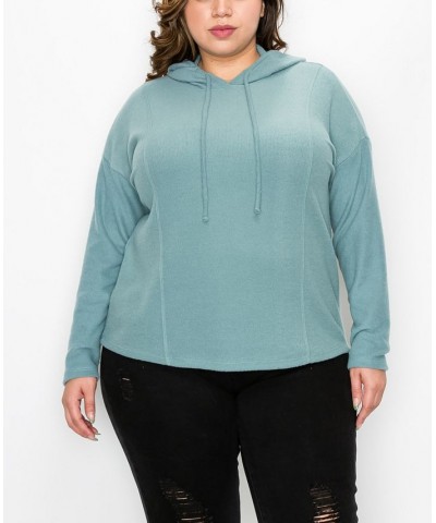 Plus Size Cozy Rib Long Sleeve Hoodie Top Blue $29.16 Sweatshirts