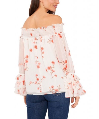 Women's Long Sleeve Smocked Off-The-Shoulder Top Multi $29.75 Tops