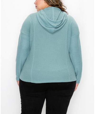 Plus Size Cozy Rib Long Sleeve Hoodie Top Blue $29.16 Sweatshirts