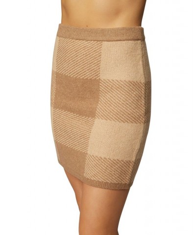 Women's Nature School Plaid Mini Skirt Camel Gingham $18.53 Skirts