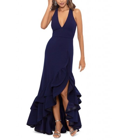 Women's Ruffled V-Neck Gown Navy $108.81 Dresses