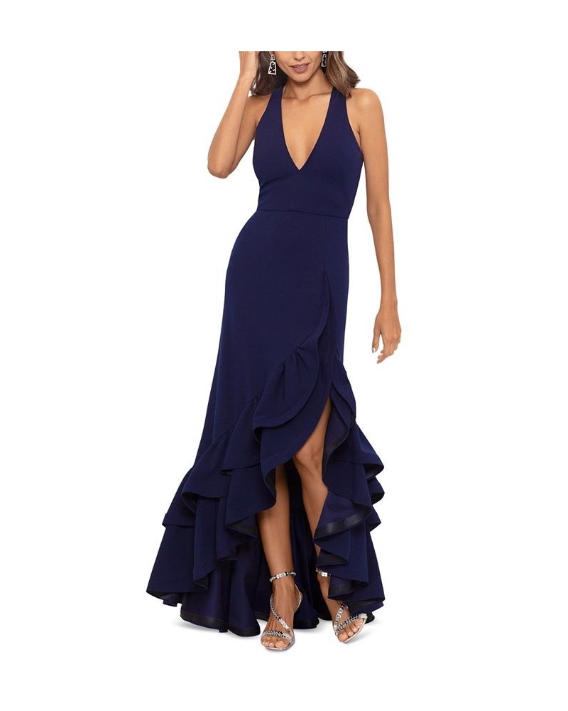 Women's Ruffled V-Neck Gown Navy $108.81 Dresses