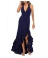 Women's Ruffled V-Neck Gown Navy $108.81 Dresses