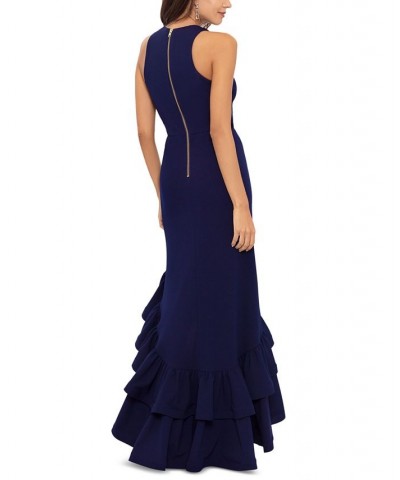 Women's Ruffled V-Neck Gown Navy $108.81 Dresses