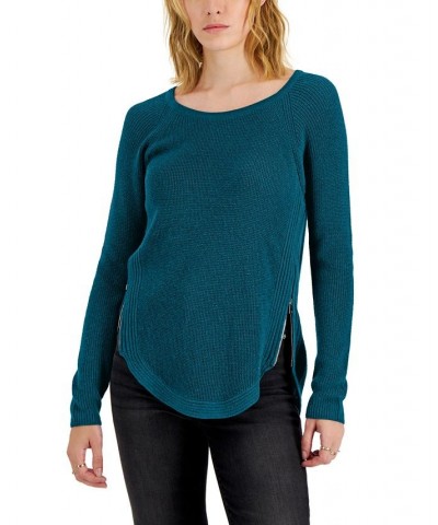 Women's Waffle-Knit Side-Zip Tunic Sweater Green $14.85 Sweaters