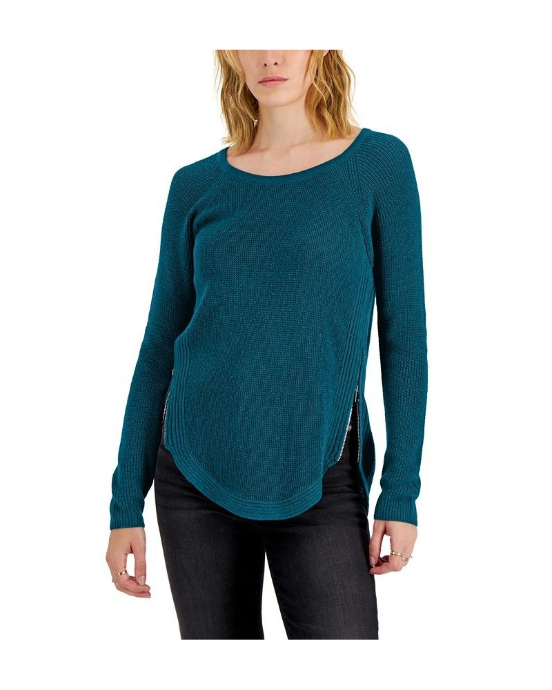 Women's Waffle-Knit Side-Zip Tunic Sweater Green $14.85 Sweaters