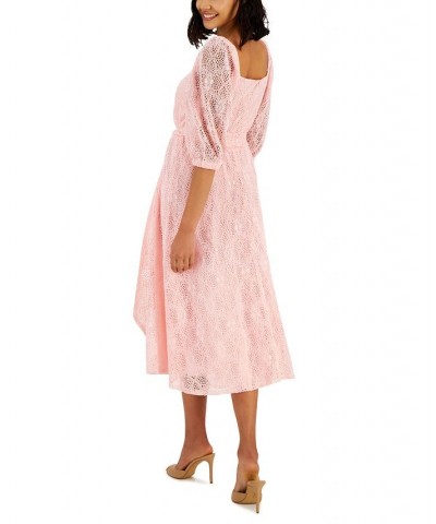 Women's Square-Neck Lace Belted A-Line Dress Cherry Blossom $36.34 Dresses