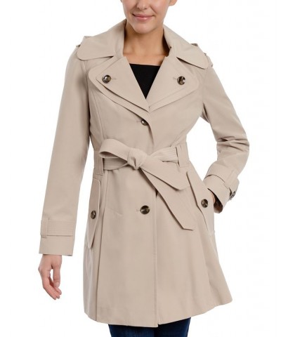 Petite Single-Breasted Notched-Collar Belted Raincoat Tan/Beige $48.16 Coats