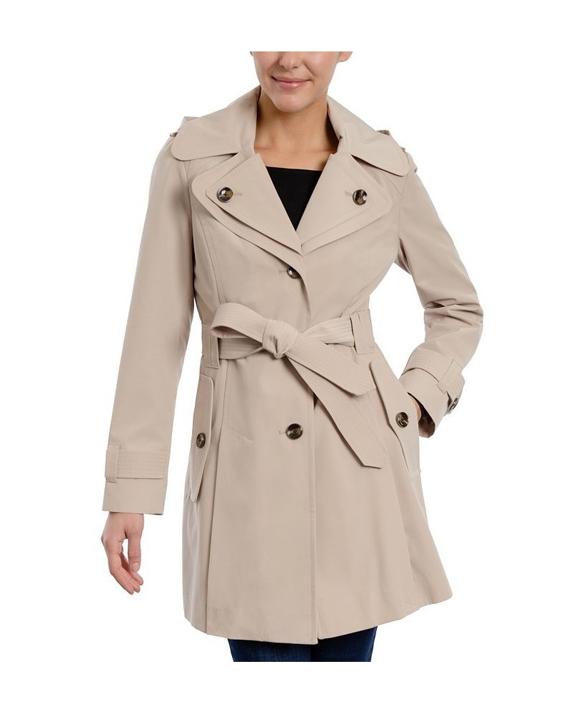 Petite Single-Breasted Notched-Collar Belted Raincoat Tan/Beige $48.16 Coats