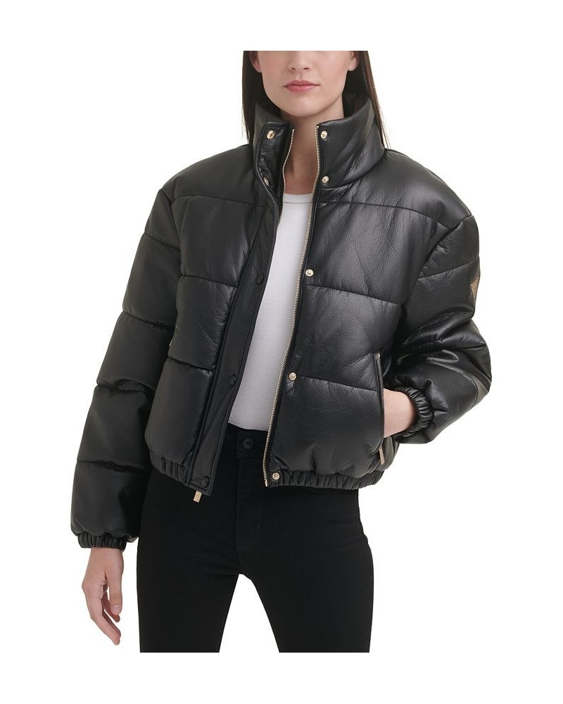 Women's Faux-Leather Puffer Coat Black $59.20 Coats