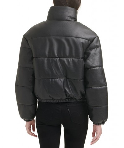 Women's Faux-Leather Puffer Coat Black $59.20 Coats