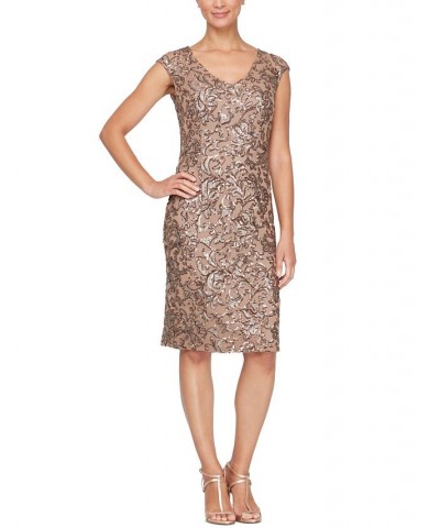 Women's Sequined Cap-Sleeve Sheath Dress Mocha $49.98 Dresses