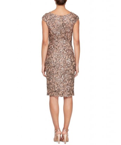 Women's Sequined Cap-Sleeve Sheath Dress Mocha $49.98 Dresses