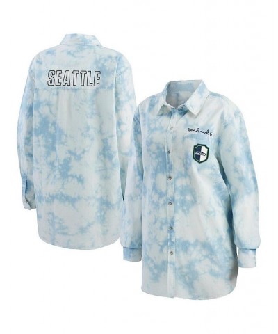 Women's Denim Seattle Seahawks Chambray Acid-Washed Long Sleeve Button-Up Shirt Denim $37.94 Tops