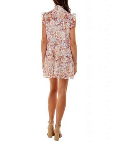 Juniors' Mock-Neck Smocked Fit & Flare Dress Ivory/pink Floral $30.09 Dresses