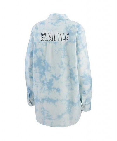 Women's Denim Seattle Seahawks Chambray Acid-Washed Long Sleeve Button-Up Shirt Denim $37.94 Tops