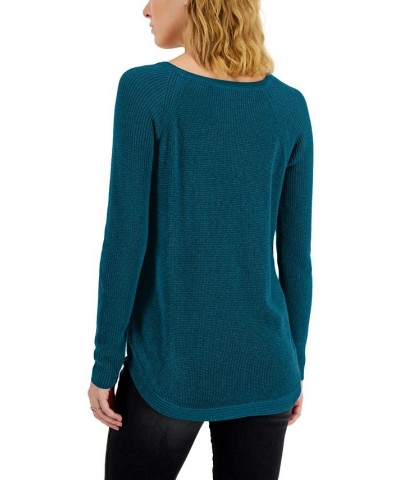 Women's Waffle-Knit Side-Zip Tunic Sweater Green $14.85 Sweaters