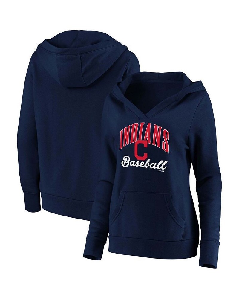 Plus Size Navy Cleveland Indians Victory Script Crossover Neck Pullover Hoodie Navy $38.99 Sweatshirts