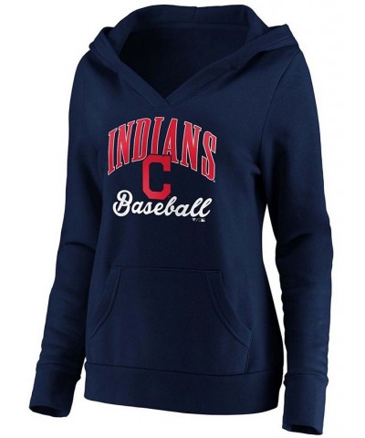 Plus Size Navy Cleveland Indians Victory Script Crossover Neck Pullover Hoodie Navy $38.99 Sweatshirts