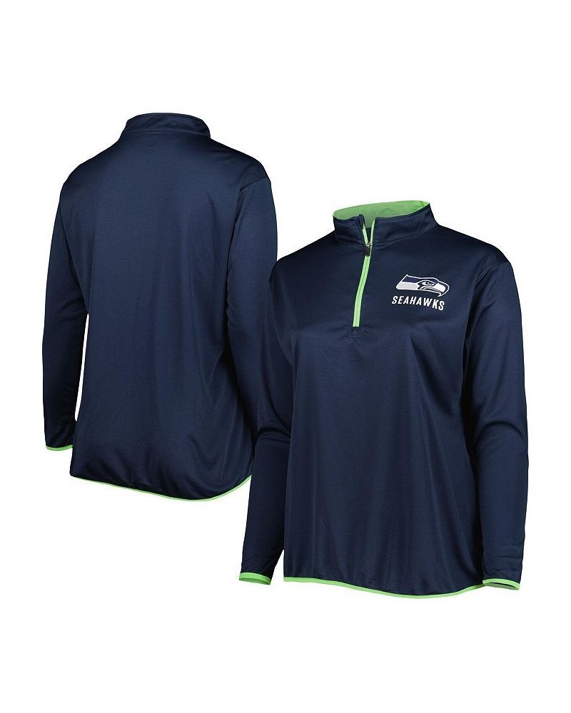 Women's Branded College Navy Seattle Seahawks Plus Size Worth The Drive Quarter-Zip Top Navy $32.50 Tops