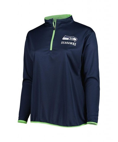 Women's Branded College Navy Seattle Seahawks Plus Size Worth The Drive Quarter-Zip Top Navy $32.50 Tops