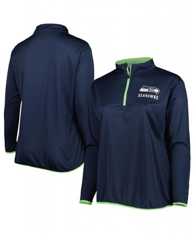 Women's Branded College Navy Seattle Seahawks Plus Size Worth The Drive Quarter-Zip Top Navy $32.50 Tops