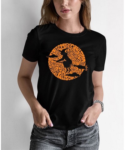 Women's Spooky Witch Word Art T-shirt Black $14.70 Tops