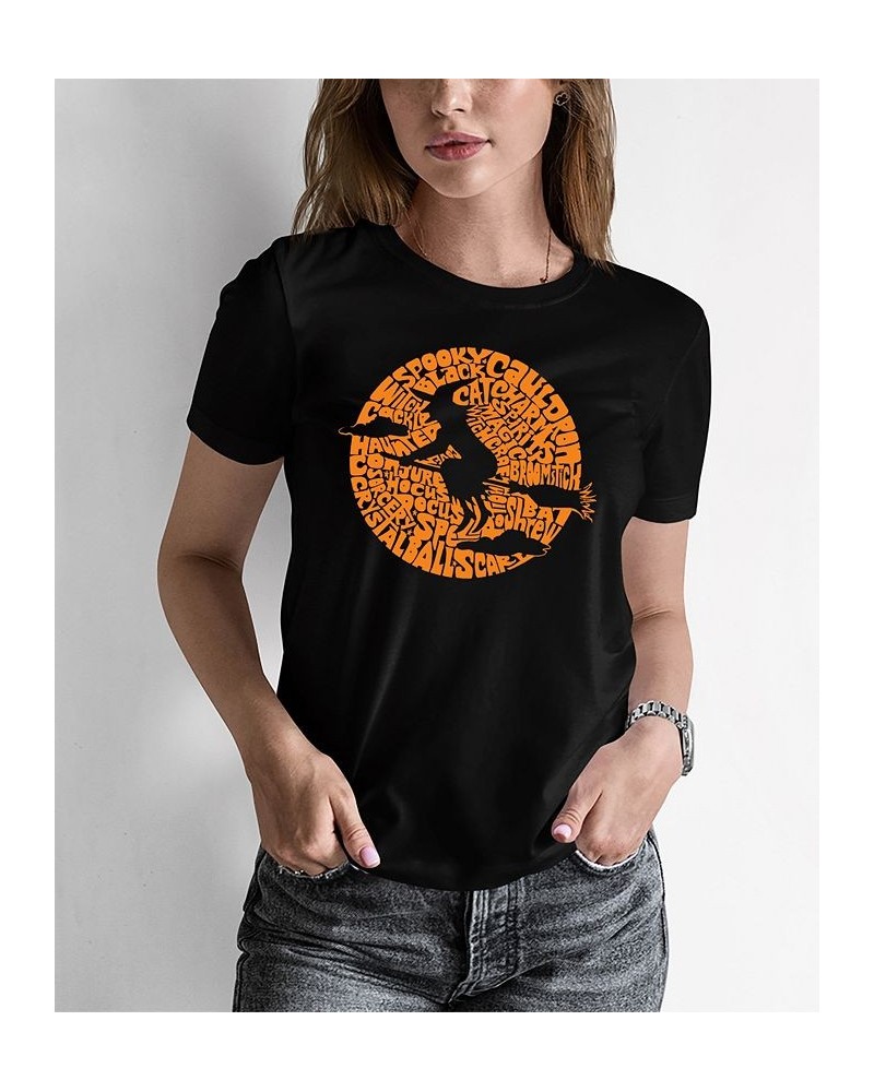 Women's Spooky Witch Word Art T-shirt Black $14.70 Tops