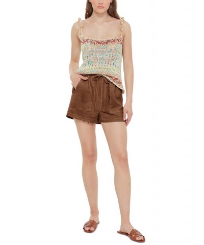 Women's Tie-Waist Patch-Pocket Shorts Mocha $16.25 Shorts