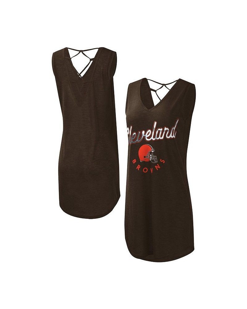 Women's Brown Cleveland Browns Game Time Swim V-Neck Cover-Up Dress Brown $28.90 Swimsuits