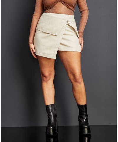 Women's Asymmetrical Wrap Mini Skirt Ivory $31.02 Skirts