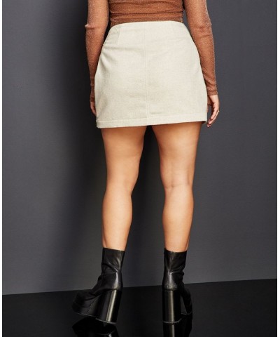 Women's Asymmetrical Wrap Mini Skirt Ivory $31.02 Skirts