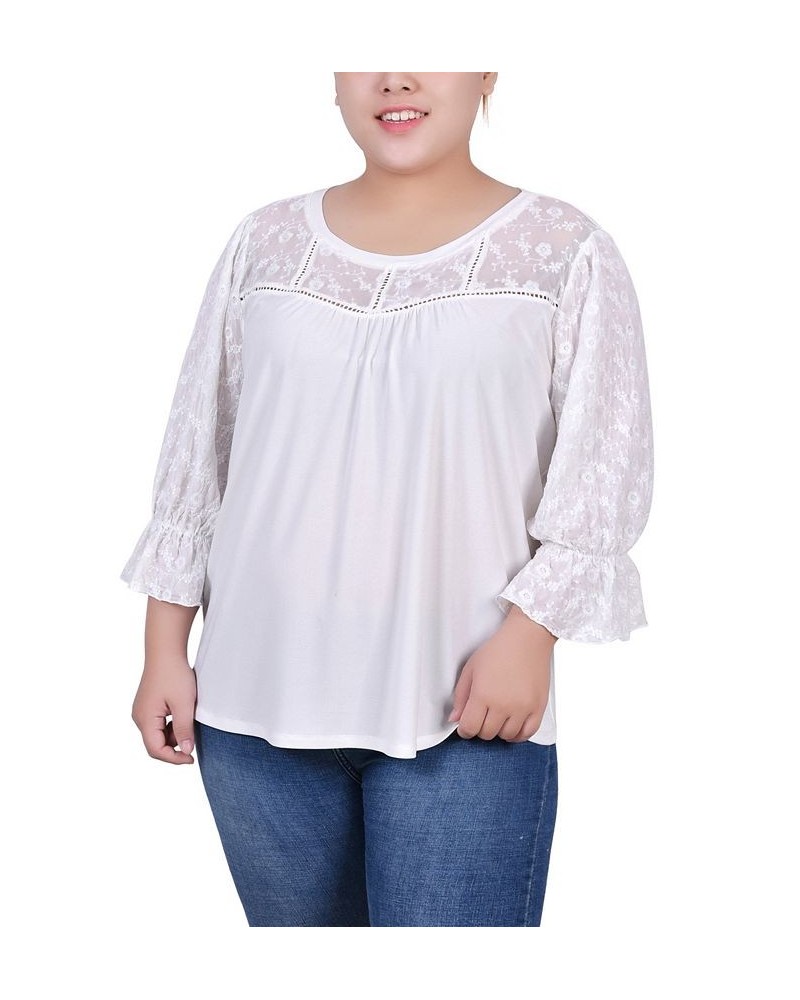 Plus Size 3/4 Sleeve Crepe Top Ivory/Cream $15.18 Tops