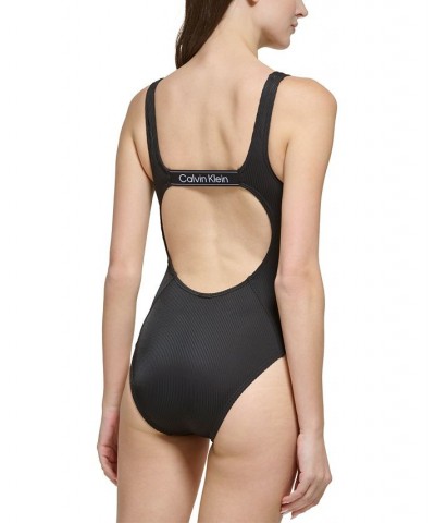 Women's Ribbed Cut-Out One-Piece Swimsuit Black $48.60 Swimsuits