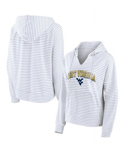 Women's Branded White West Virginia Mountaineers Striped Notch Neck Pullover Hoodie White $33.14 Sweatshirts