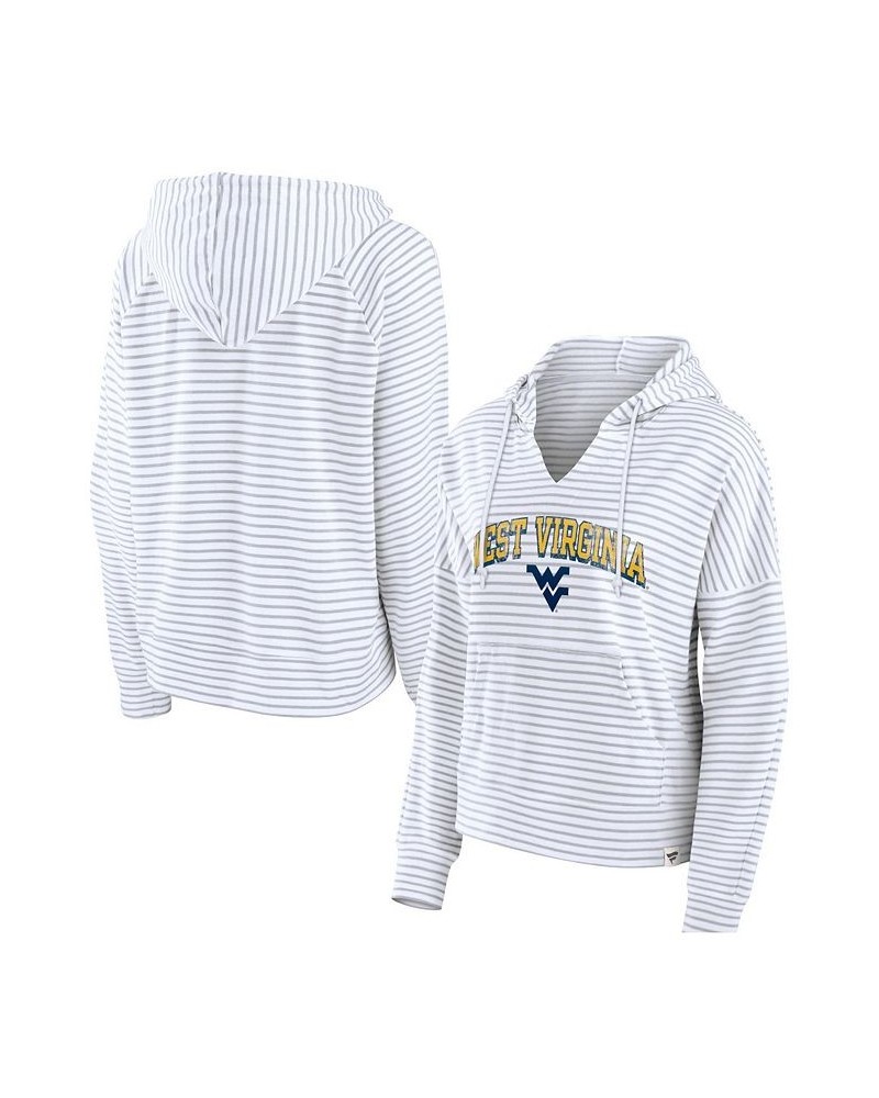 Women's Branded White West Virginia Mountaineers Striped Notch Neck Pullover Hoodie White $33.14 Sweatshirts