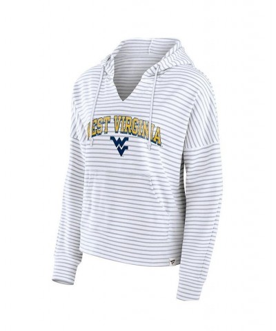 Women's Branded White West Virginia Mountaineers Striped Notch Neck Pullover Hoodie White $33.14 Sweatshirts