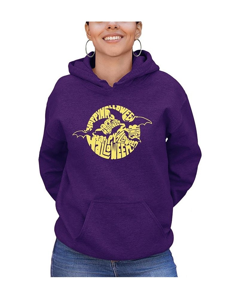 Women's Halloween Bats Word Art Hooded Sweatshirt Purple $30.00 Sweatshirts