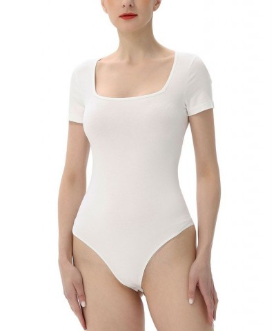 Women's Square Neck Basic Bodysuit Top White $26.46 Tops