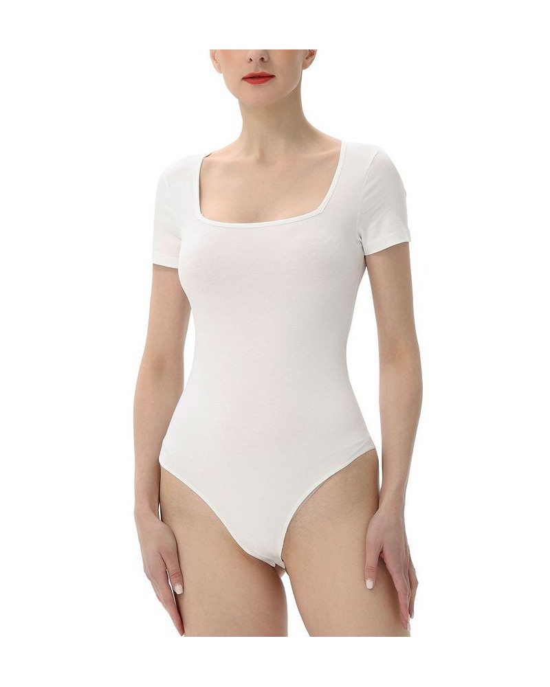 Women's Square Neck Basic Bodysuit Top White $26.46 Tops