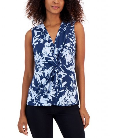 Petite Printed V-Neck Twist-Front Tank Blue $17.55 Tops