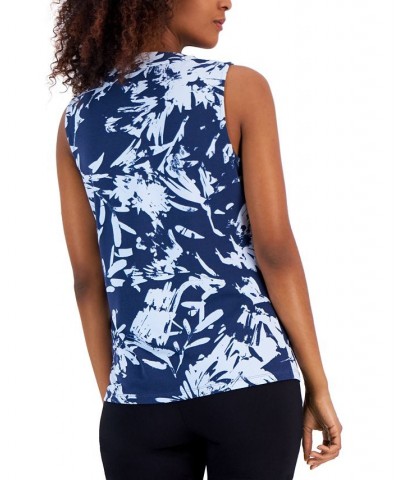 Petite Printed V-Neck Twist-Front Tank Blue $17.55 Tops