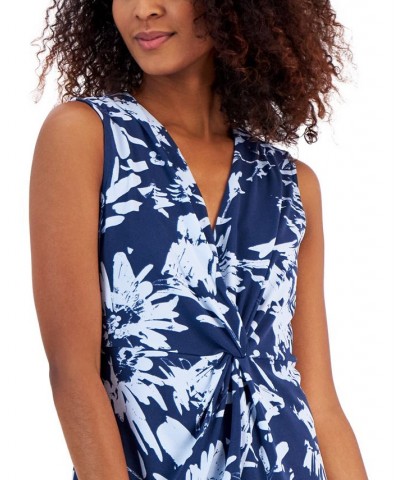 Petite Printed V-Neck Twist-Front Tank Blue $17.55 Tops