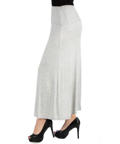 Women Elastic Waist Solid Color Maxi Skirt Heather $19.63 Skirts