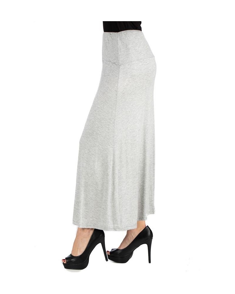 Women Elastic Waist Solid Color Maxi Skirt Heather $19.63 Skirts