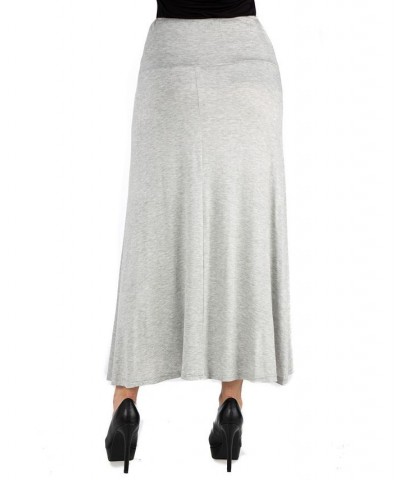 Women Elastic Waist Solid Color Maxi Skirt Heather $19.63 Skirts