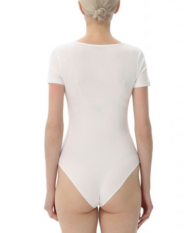 Women's Square Neck Basic Bodysuit Top White $26.46 Tops