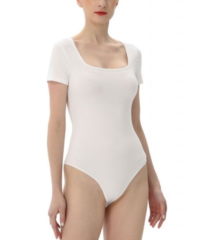 Women's Square Neck Basic Bodysuit Top White $26.46 Tops